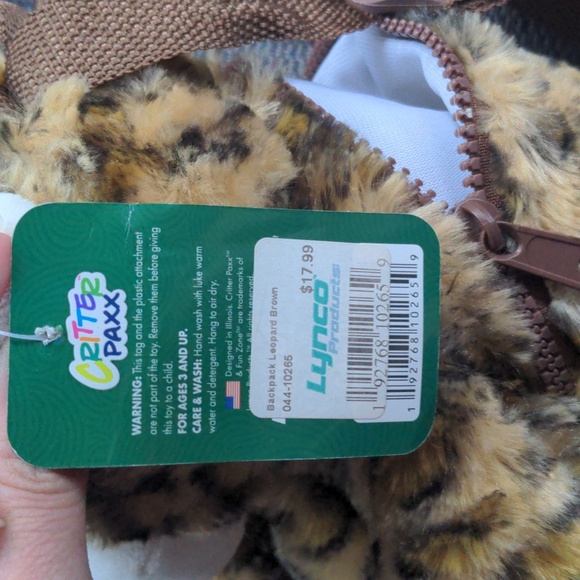 Childrens Brown Leopard Backpack by Critter Paxx. New With Tags. 3+ - Picture 6 of 7
